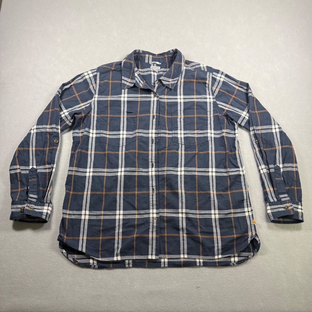 Carhartt Mens XL 16/18 Plaid Button Down Shirt Navy Blue Long Sleeve Pockets